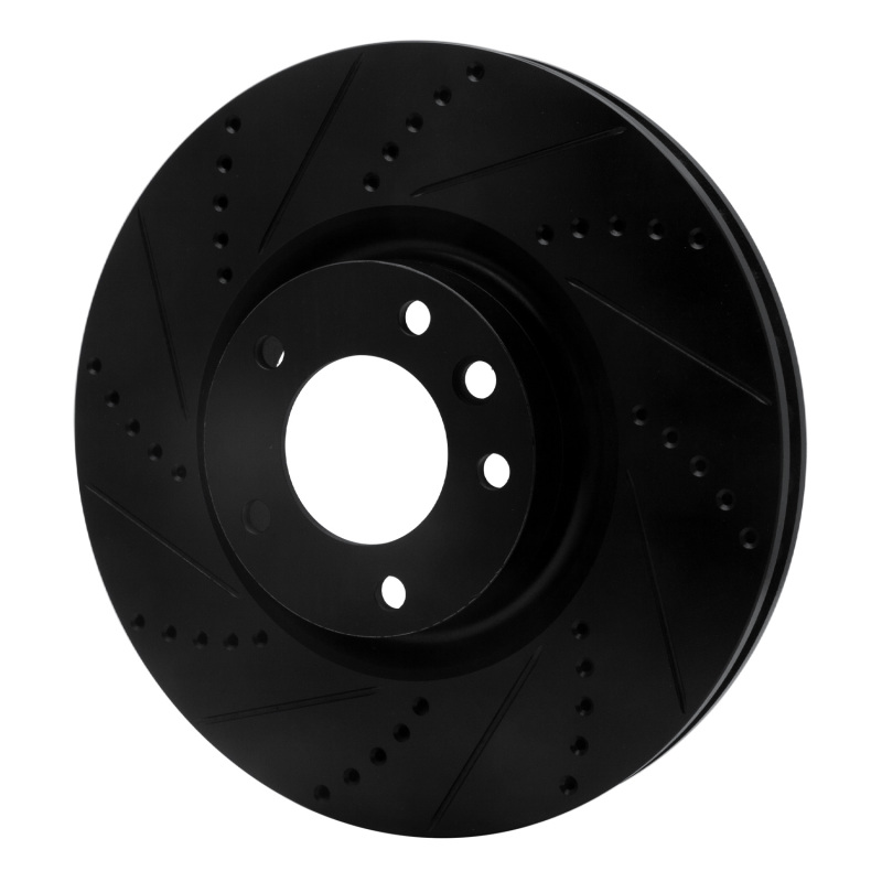Porsche Cayenne Brake Rotor (1) - Front Left - R1 Concepts - Drilled & Slotted - Black - `08-`09